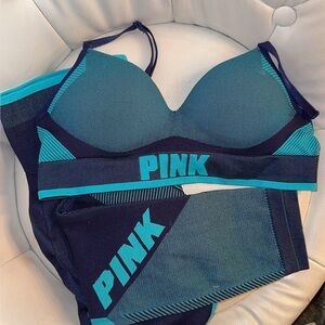 PINK Victoria's Secret Women's Teal and Navy Athletic Set